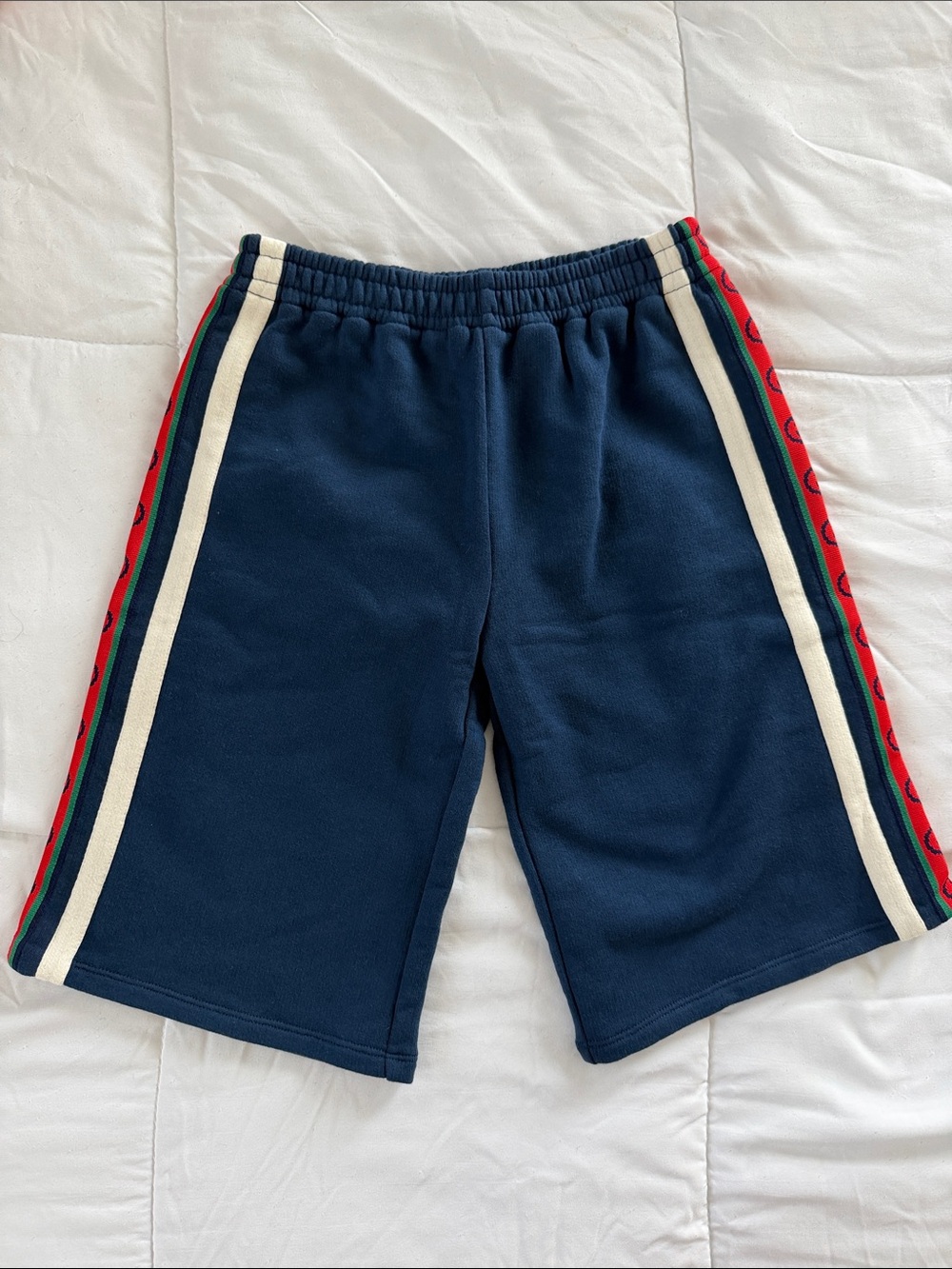 Kids Gucci Navy Blue Athletic Shorts with Red & Green Side Stripes